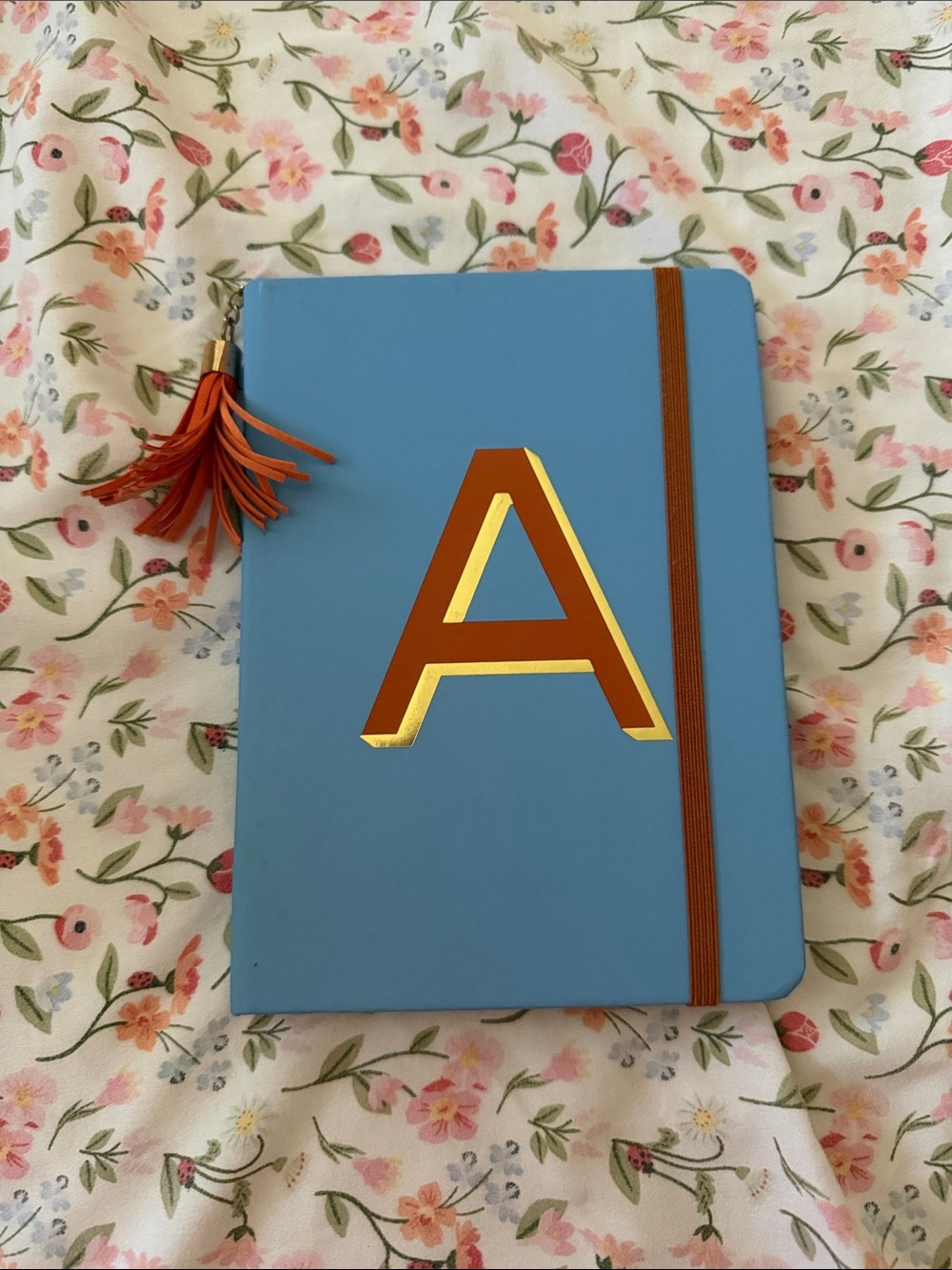 Target Blue Journal with Gold 'A' Monogram and Orange Tassel